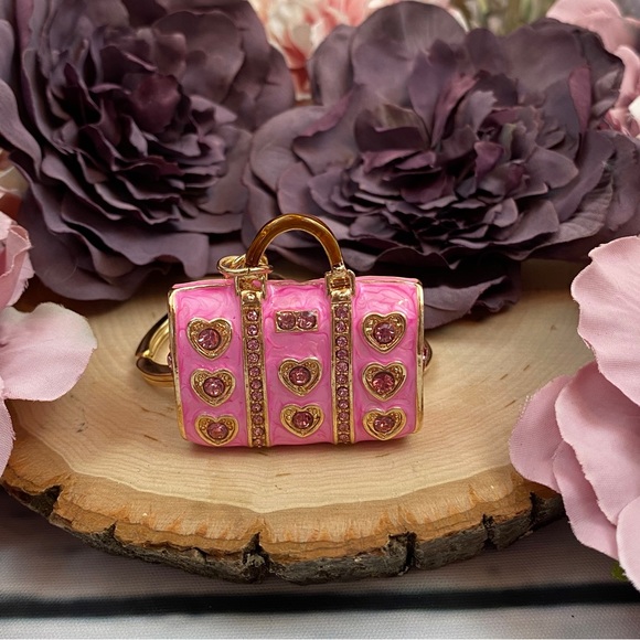 Chic Pink Crystal Heart Handbag Keychain Charm - Picture 6 of 9